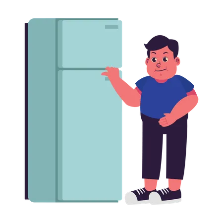 Les gros gens vérifient le réfrigérateur  Illustration
