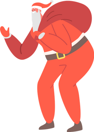 Fat Santa Claus with Gift Bag Illustration