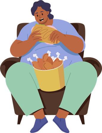 Fat woman eating fried chicken legs  Illustration