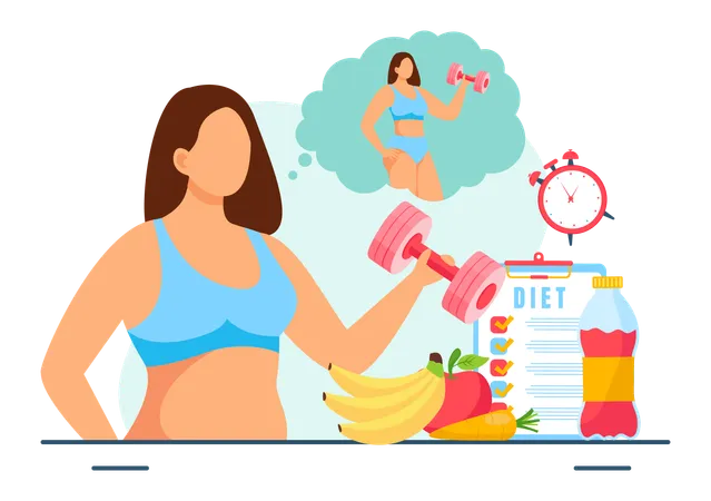 Weight Loss Vector Illustration Of Woman Body Transformation Concept With Fitness Sport Diet And Healthy Lifestyle In Flat Cartoon Background Illustration