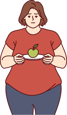 Fat woman is following diet plan to reduce her weight  Illustration