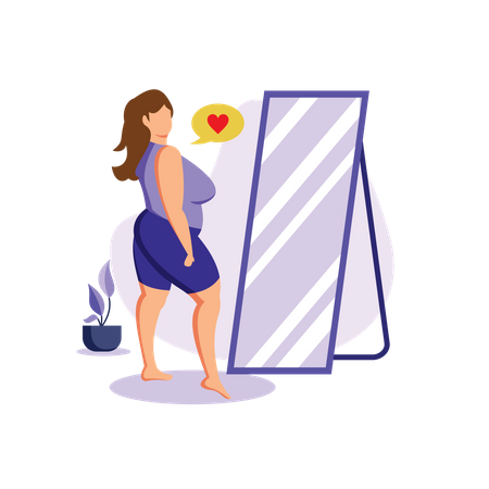 Fat woman looking in mirror  Illustration