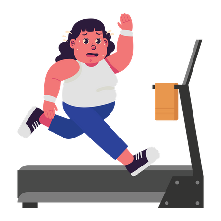 Fat woman Run on Treadmill  Illustration