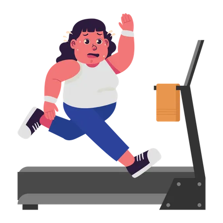 Fat woman Run on Treadmill  Illustration