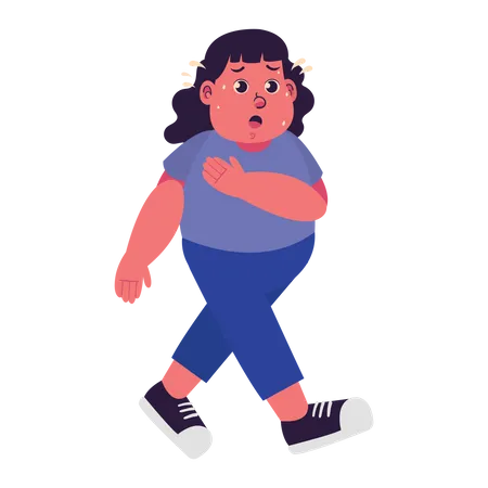 Fat Woman Walking and Sweating  Illustration