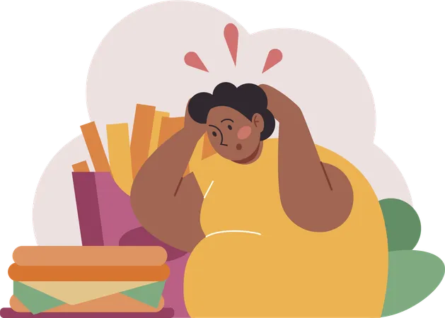 Fat woman with burger  Illustration