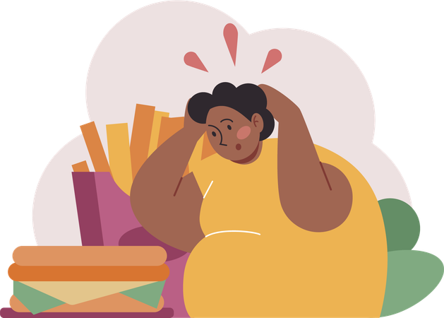 Fat woman with burger  Illustration