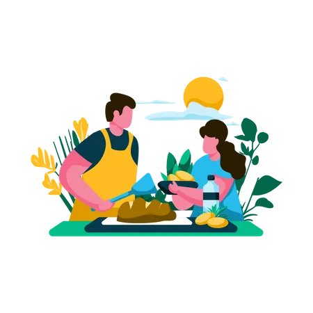 Father and child cooking together in the kitchen Illustration