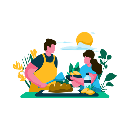 Father and child cooking together in the kitchen  Illustration