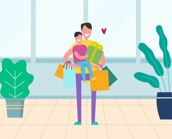 Father and child in supermarket shopping Illustration