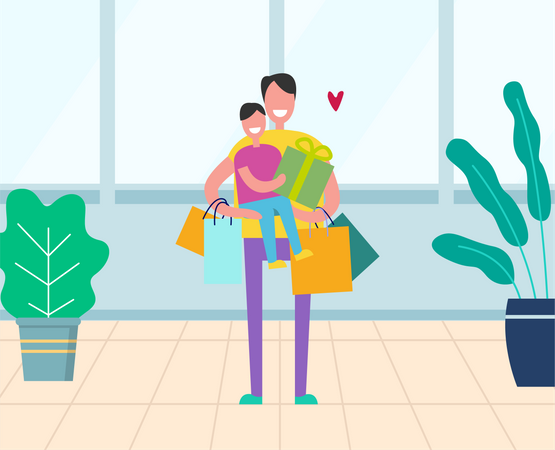 Father and child in supermarket shopping  Illustration