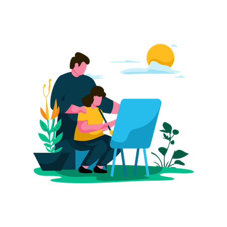 Father and child painting together Illustration