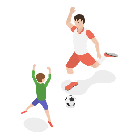 Father and child playing football together  Illustration