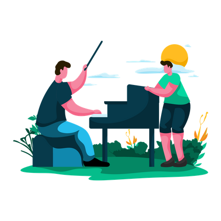 Father and child playing music together  Illustration