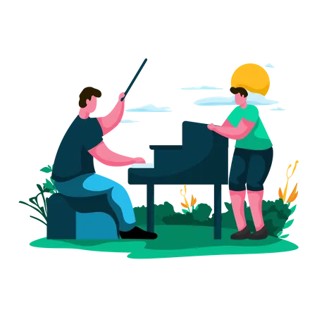 Father and child playing music together  Illustration