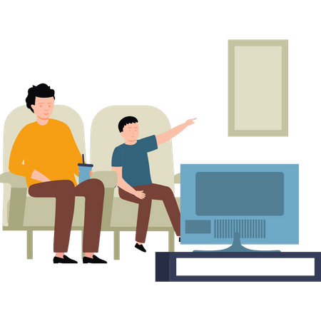 Father and child watching TV Illustration