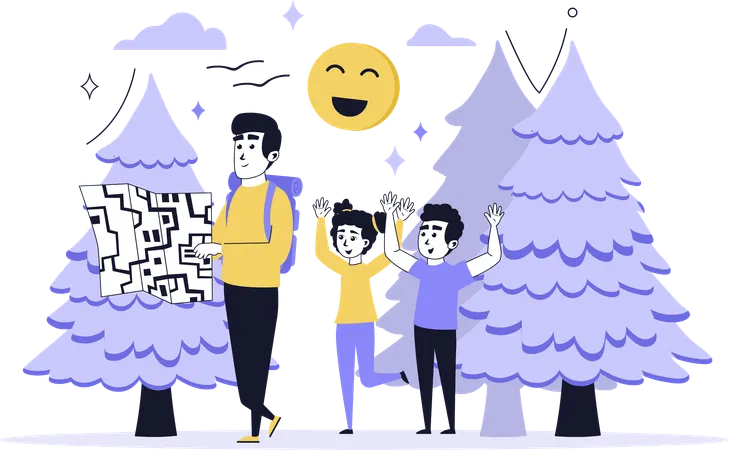 Father and children doing summer camping  Illustration