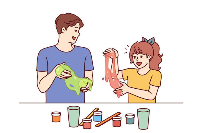 Father and daughter are conducting chemical experiments  Illustration