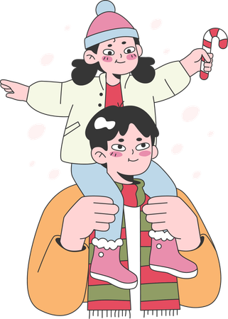 Father and daughter are enjoying christmas festival  일러스트레이션