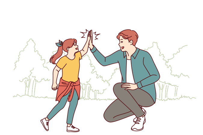 Father and daughter are enjoying in park  Illustration