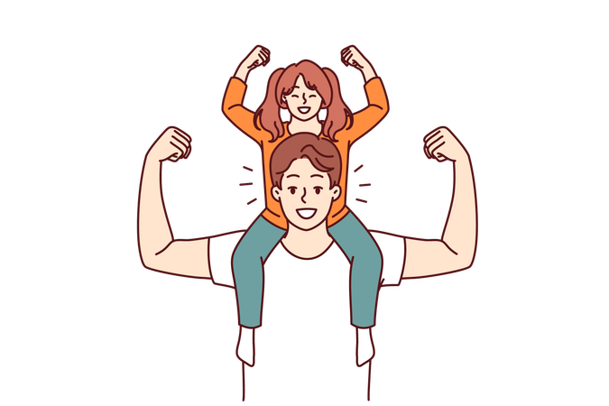Father and daughter are playing games  Illustration