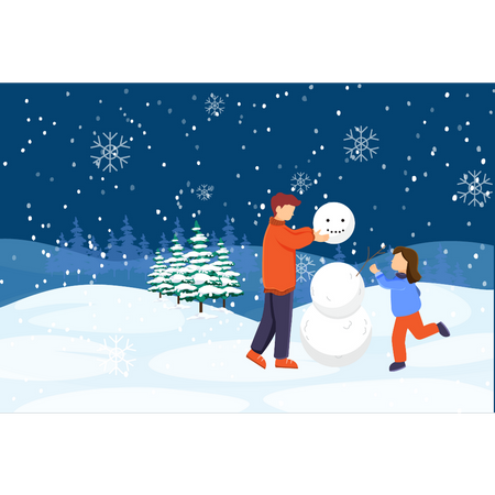 Father and daughter building snowman  일러스트레이션