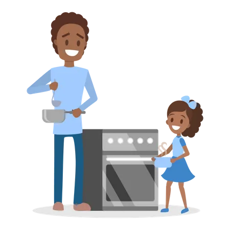 Father and daughter cooking dinner  Illustration