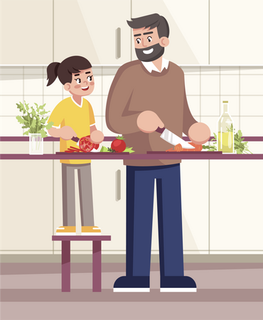 Father and daughter cooking together Illustration