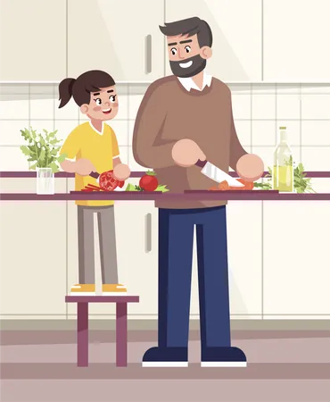 Father and daughter cooking together Illustration
