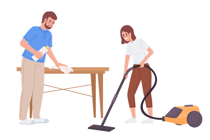 Father and daughter doing housework together Illustration