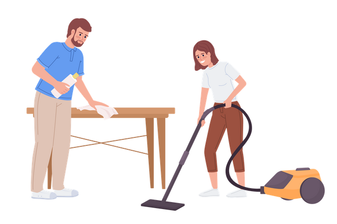 Father and daughter doing housework together  Illustration