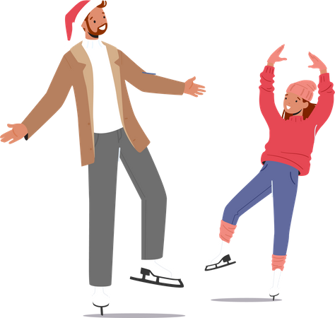 Father and daughter doing ice skating  Illustration