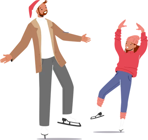 Father and daughter doing ice skating  Illustration