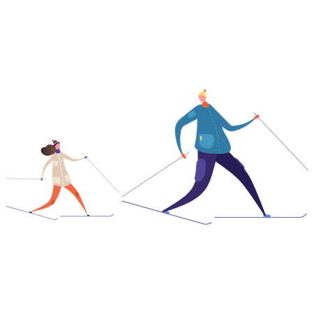 Father and daughter doing ice skiing  일러스트레이션