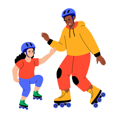 Father and daughter doing roller skating  Illustration