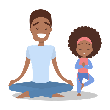 Father and daughter doing yoga exercise  Illustration