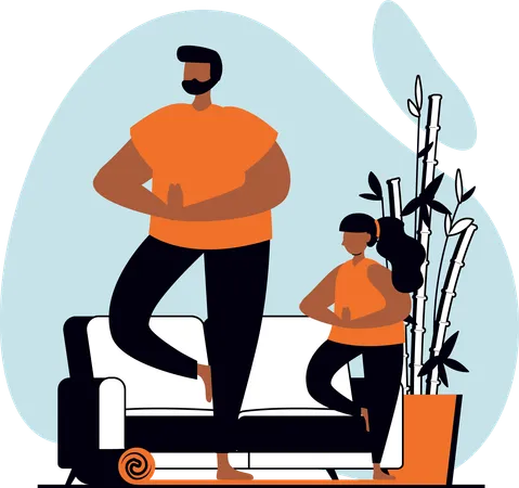 Father and daughter doing yoga  Illustration