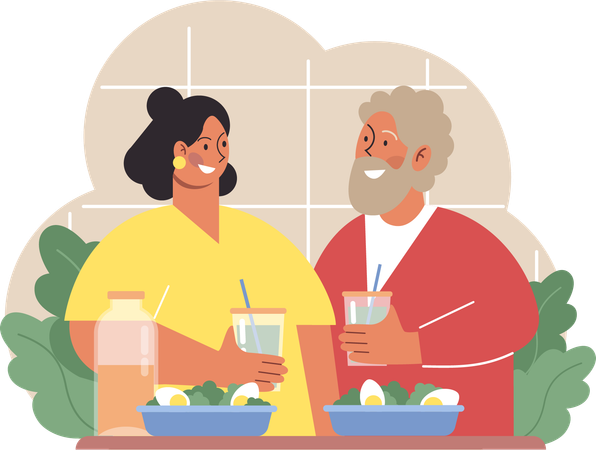 Father and  daughter eating healthy food  Illustration