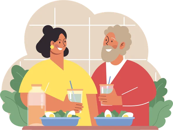 Father and  daughter eating healthy food  Illustration