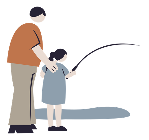Father and daughter Fishing  일러스트레이션