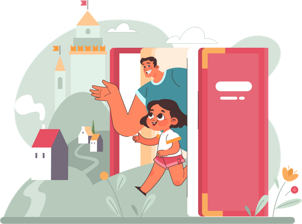 Father and daughter going for outing  Illustration