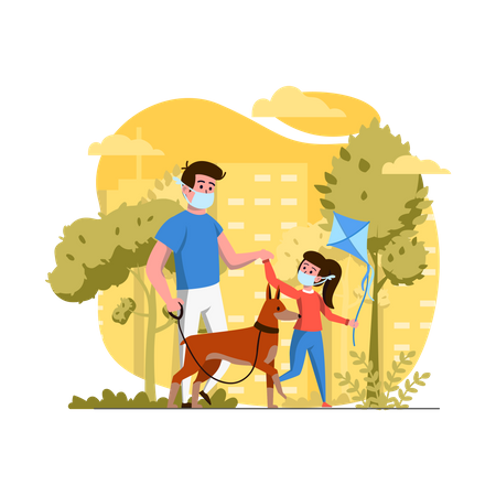 Father and daughter going for walk Illustration