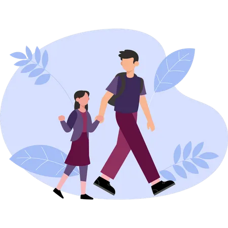 Father and daughter going for walk  Illustration