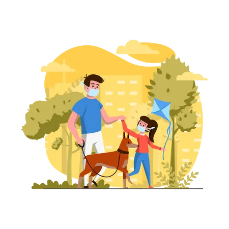 Father and daughter going for walk  Illustration