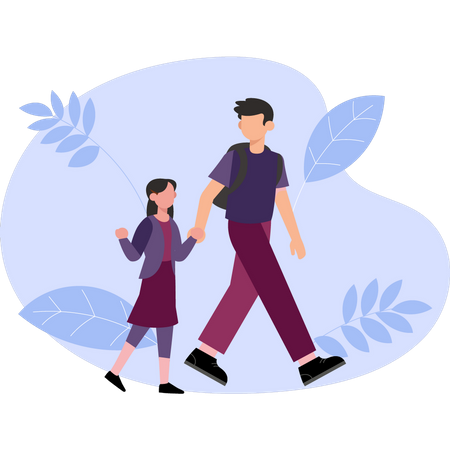 Father and daughter going for walk  Illustration