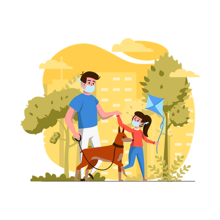 Father and daughter going for walk  일러스트레이션