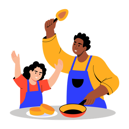 Father and daughter making pancakes  Illustration