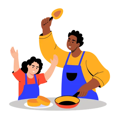 Father and daughter making pancakes  Illustration