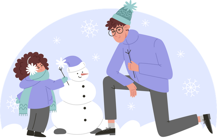 Father and daughter making snowman  일러스트레이션