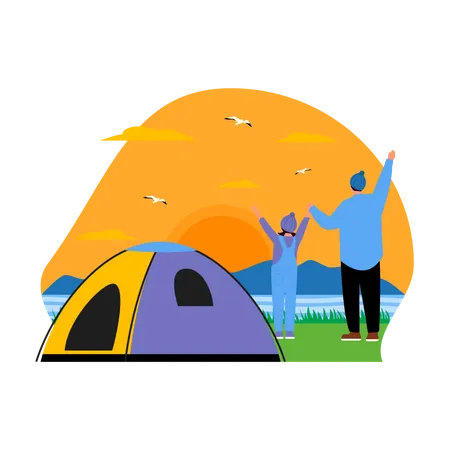 Father and daughter on camping  Illustration